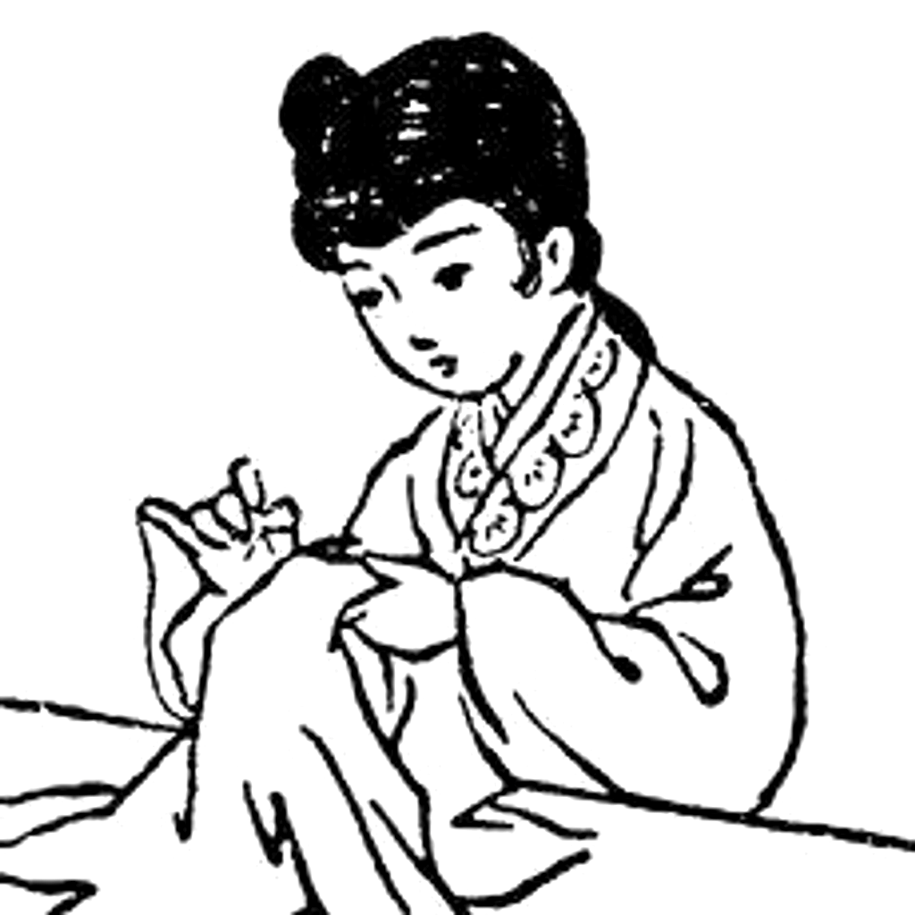 老课本线稿缝衣女孩怀旧头像